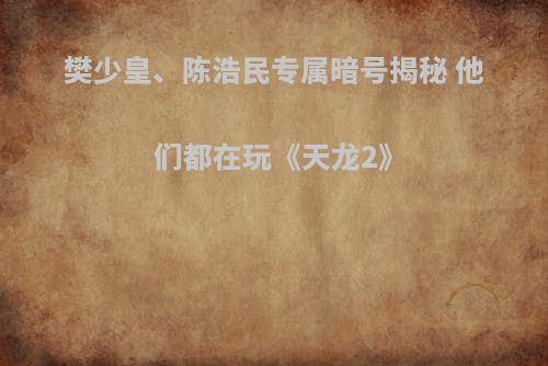 樊少皇、陈浩民专属暗号揭秘 他们都在玩《天龙2》